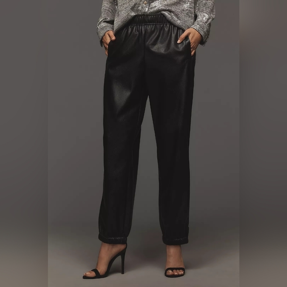 🔥Anthropologie Avec Les Filles Faux-Leather Jogger Pants, Black, Size M